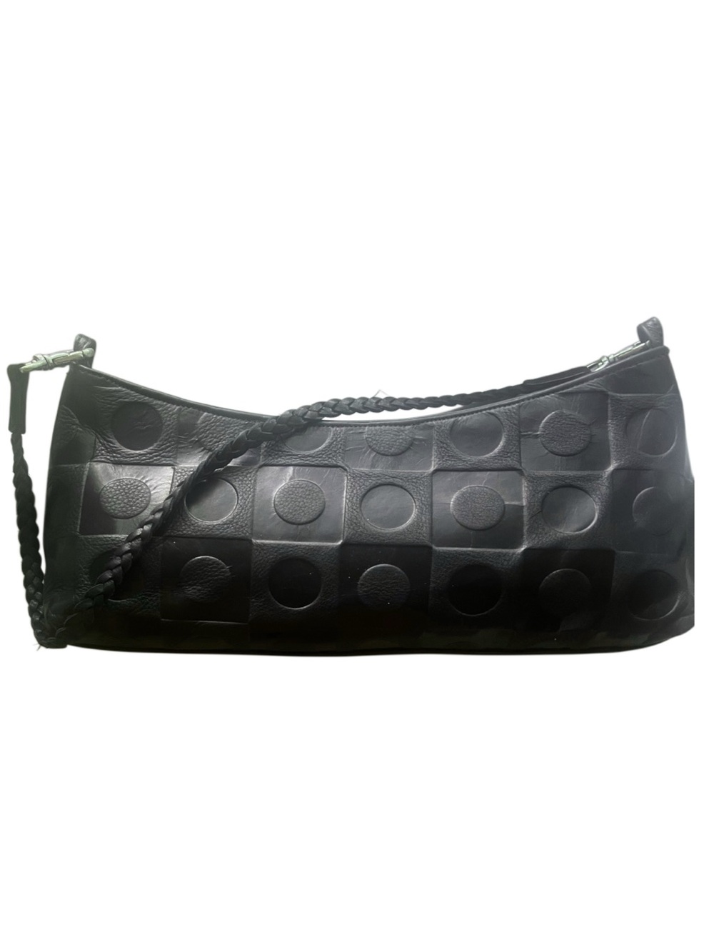 Atalla Vintage Embossed Black Leather Clutch Shoulder Bag